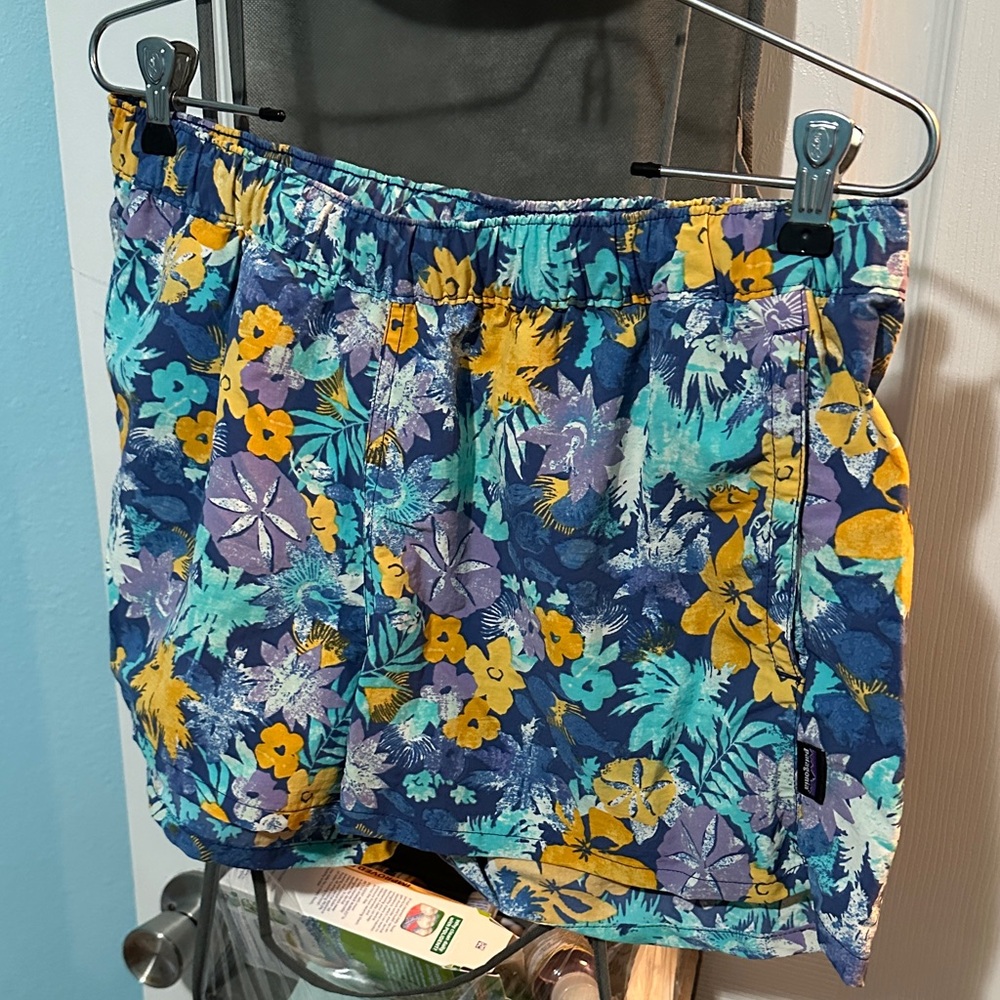 Patagonia Women's Floral Athletic Shorts - Blue, Yellow, Purple